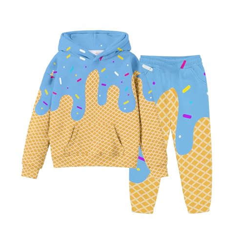 Mason 67 Ice Cream Sweatsuits for Boys 2 Piece Outfit Cute Preppy Baseball Drip Hoodie and Sweatpants Set Kids Tracksuit Winter Clothes