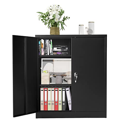 Greenvelly Metal Storage Cabinet, 42”Locking Storage Cabinet With Doors And Shelves, Black Lockable Storage Cabinets For Office, Utility Locker Cabinet, Steel Garage Cabinet With 2 Keys For Home #TOP4