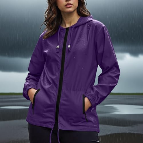 Womens Lightweight Rain Jacket Packable Waterproof Rain Coats Active Outdoor Hooded Raincoat Portable Windbreaker2