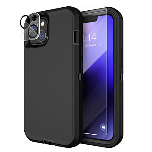 MXX Heavy Duty Made for iPhone 14 Case with Tempered Glass Screen, Camera Lens Protector 3-Layer Full Body Protection Shockproof Dustproof Cover for 14 Phone Case 6.1