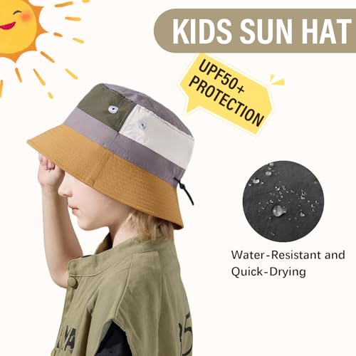 Image of Outdoor Kids Sun Hat Quick Dry Bucket Hat Multiple Color Patchwork for Boys Girls 8-15 Years UPF 50+ Summer Beach Hats