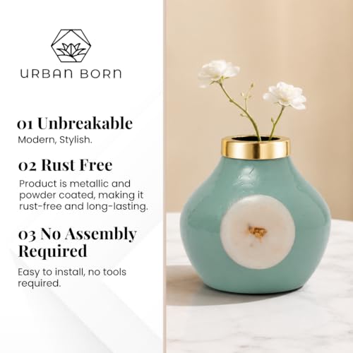 Image of Urban Born Decorative Vase Flower for Living Room & Dining Table | Ceramic Decorative Vases for Home Decor | Stylish Home Decor Vases | Aqua (15 X 15 X 15 CM)