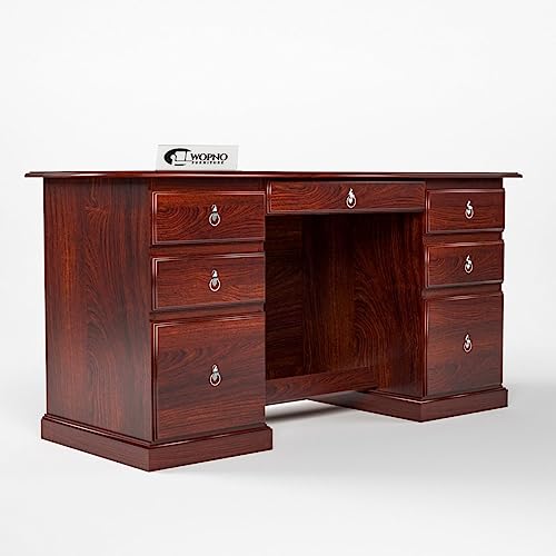 Image of Solid Sheesham Wooden Study Table & Desk with Drawer for Office and Home | Computer Laptop Table | Reading & Writing Desk | Laptop Desk (Mahogany)