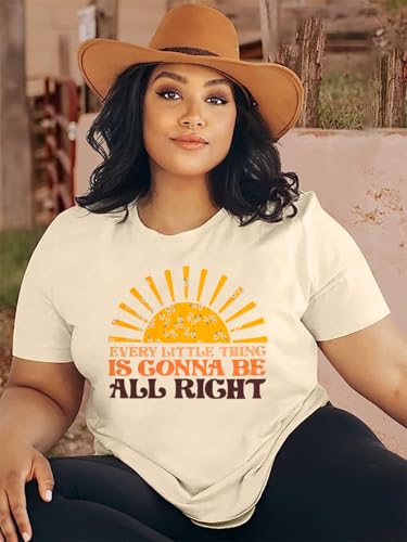 Plus Size Women Every Little Thing is Gonna Be Alright Shirt Reggae Music Tee Shirt Inspirational Short Sleeve Tops3