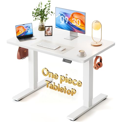 Image of FEZIBO One-Piece Standing Desk, 40 inchx24 inch Seamless Tabletop Electric Height Adjustable for Home Office, Study Rooms & Multi-Device Workstations, White