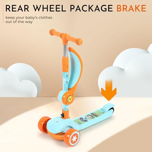 Image of 3-in-1 Convertible & Foldable Kids Kick Scooter for 3-14 Years Old Kids with 4 Level Height Adjustable Handle | LED PU Flashing Wheels | Light & Music Deck with Brake | Weight Capacity 100 kg