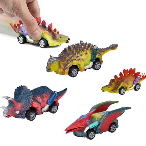 Ceeyoll 4 peças brinquedos de carro de dinossauro para crianças, brinquedo de dinossauro puxar para trás carros, dinossauro carro brinquedo, dinossauro puxando para o carro adequado como presente para