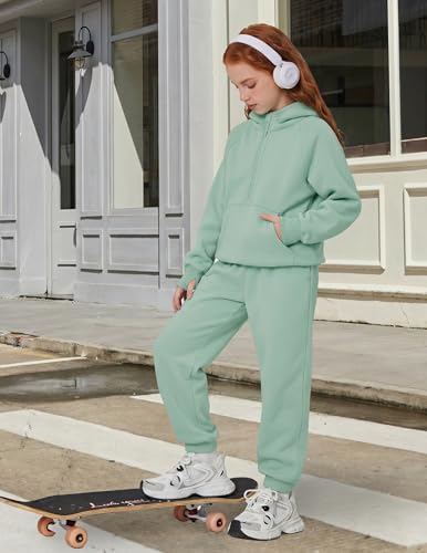 Image of Arshiner Girls 2 Piece Outfits Sweatsuit Half Zip Sweatshirt and Sweatpants | Fall Winter, Drop Shoulder Long Sleeve, Thumbhole Hoodies, with Sweatpant, Jogger Set, Sweat Set, Tracksuits with Pockets
