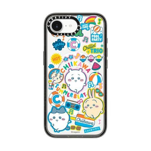 CASETiFY �C���p�N�g iPhone 16e �P�[�X [MagSafe�Ή�/���^ �y��/�ϏՌ�/Chiikawa Co-Lab] - �N���A �u���b�N - Chiikawa Summer Party Sticker Case
