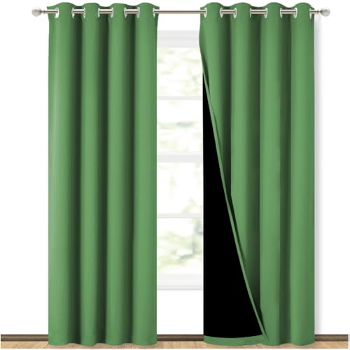 Image of NICETOWN 100% Blackout Curtains 84 inches Long, Forest Green, 52 inches Wide, Pair of Energy Smart & Noise Blocking Out Drapes for Baby Room Window, Thermal Insulated Guest Room Lined Window Dressing