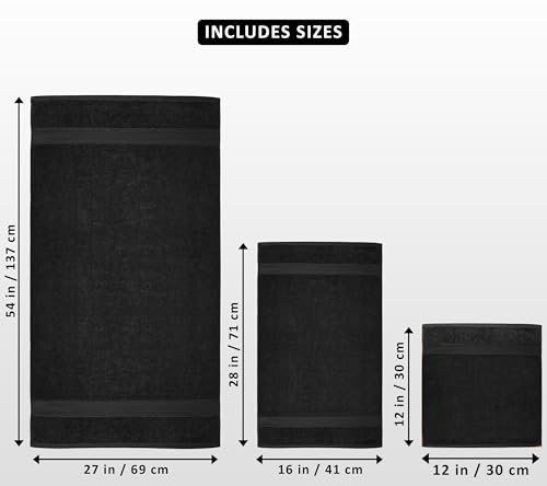 Utopia Towels 8 Piece Premium Towel Set, 2 Bath, 2 Hand, and 4 Wash Cloths, 600 GSM 100% Ring Spun Cotton, Highly Absorbent Towels for Bathroom, Gym, Hotel, and Spa, Black