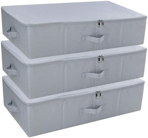 Pack of 3, Folding Under the Bed Storage Bins with Lids, Clothes,...