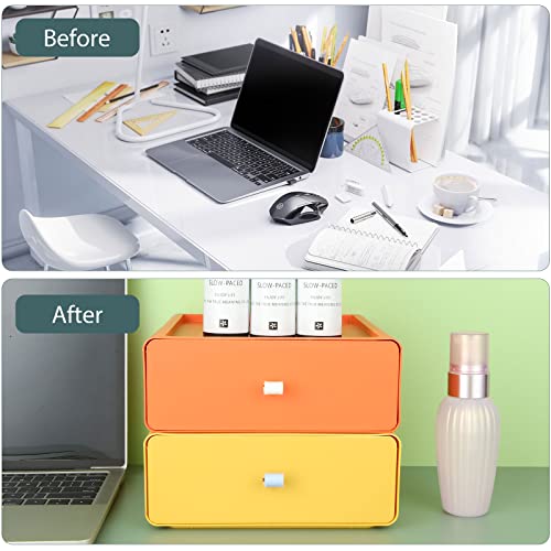 MIVIDE 4er Stapelbare Schubladenboxen, 20.5 x 19.5 x 7.3cm Aufbewahrungsbox mit Schubladen, Plastik Schubladenbox Stapelbar für Büro, Zimmer, Kosmetik, Schreibtisch (4 Farben)