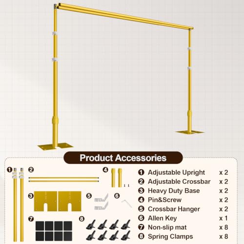 Image of EMART Backdrop Stand Heavy Duty 12x10Ft Double Crossbar Pipe and Drape-Gold