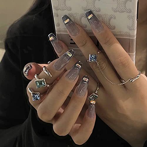 Babalal Rhinestone Fake Nails Glossy Press On False Nails Shiny Glitter French Nails Cool Glue On Nails For Women And Girls #TOP10