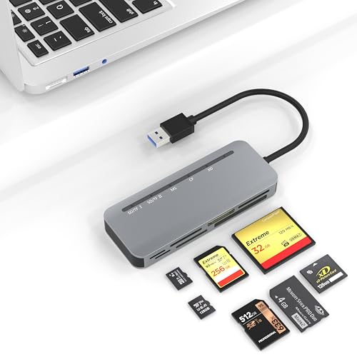 Lecteur Carte SD USB 3.0,Lecteur de Carte Mémoire 7 en 1,lit 5 Cartes simultanément,Prend en Charge 5 Gbit/s,Memory Stick Pro Duo Adaptateur pour...