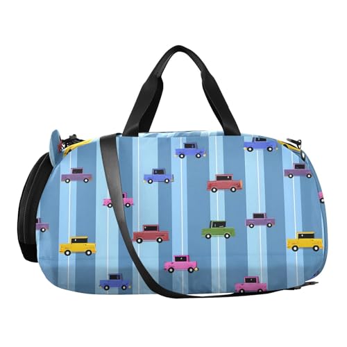 Duffle Bag for Boys or Girls with Shoes Compartment, Striped Background Car Sports Travel Bag Overnight2