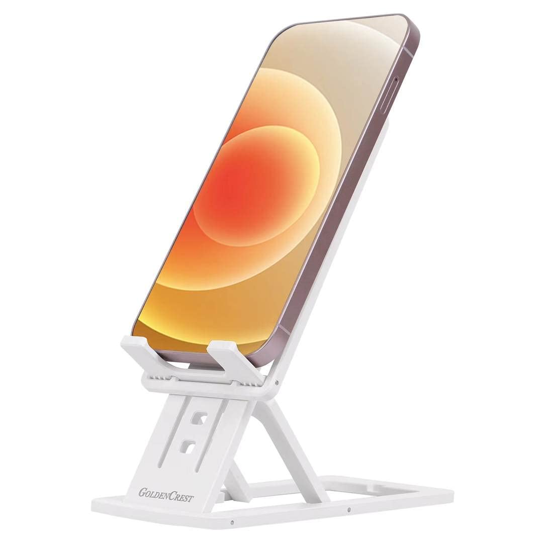 GoldenCrest Cell Phone and Tablet Stand for Desk Slim and Fully Foldable with Adjustable Angle and Height Sturdy