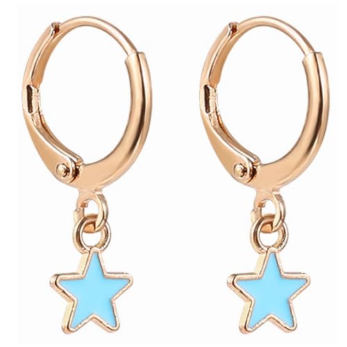Image of Smiley Face Earrings Huggie Hoop Y2K Preppy Happy Lightning Bolt Heart Star Small Dangle Colorful Gold White Red Pink Yellow Blue Jewelry
