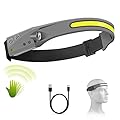 Pluralla LED Headlamp, Rechargeable Headlamps with 230°Wide Beam Headlight with Motion Sensor Bright 5 Modes Lightweight Sweat Proof Head Flashlight for Outdoor Running, Camping, Fishing, Hiking-Grey