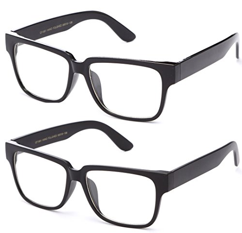 Newbee Fashion - Unisex Thick Squared Frame Quality Build Sturdy Square Clear Lens Fashion Glasses for Men & Women