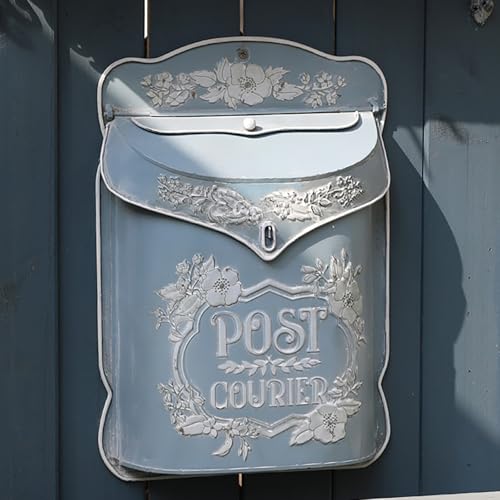 BIG FORTUNE Wall Mount Mailbox for House Outside Vintage Metal Door Mailbox Antique Style Nostalgic Charm Home Decor Garden Vintage English Cottage Decor Flower Patter by BIG FORTUNE - Used condition - CA$35.76