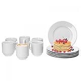 Hersteller: Van Well Van Well Trend 12-TLG. Frühstückservice Porzellan weiß für 6 Personen, Frühstücksteller + Kaffeebecher