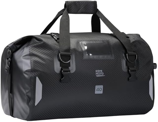 KEMIMOTO Waterproof Motorcycle Dry Bag – Duffle Tail Bag Soft Luggage, 25L/40L/65L Large Capacity with 4 Quick-Release Straps, Dustproof for Touring, Adventure, Motorcycling & Camping Black