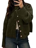 Cicy Bell Womens Chunky Knit Cardigan Sweaters Button Down Mock Neck Open Front Jacket Winter Casual Outerwear with Pockets Army Green