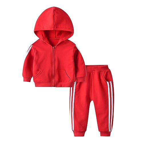 Sanqidu - Toddler Baby Boys Girls Tracksuit Outfit Solid Long Sleeve Hoodie Sweatsuit Jacket + Pants 2PCS Coordinates Sports Wear (18-24 Months, 1-Red)