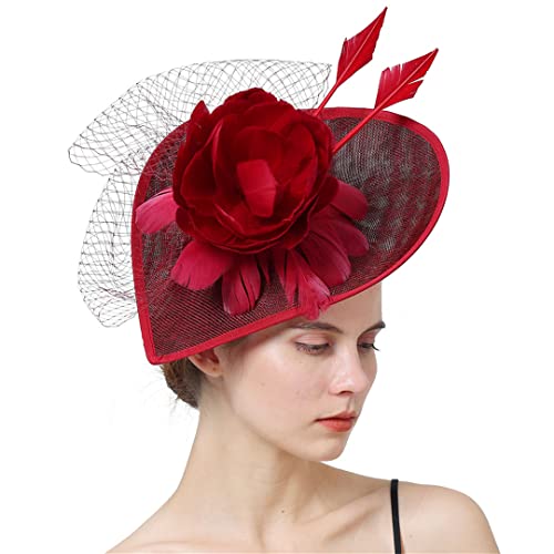 Fête et église : chapeau fascinateur marron avec voile de mariage en plumes