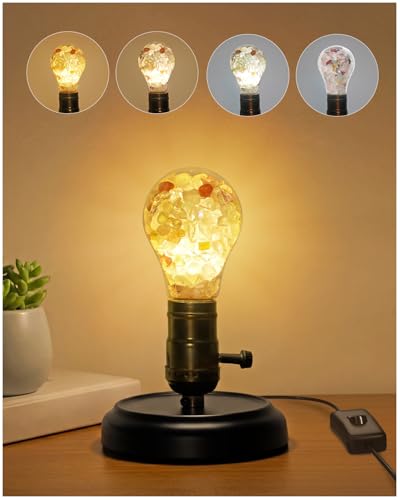 Lamptobe Industrial E27 Table Lamp Base with Crystal Healing Bulb,Vintage Lamp with Plug-in Cord On/Off Switch & 3 Color Temperatures Small Bedside Night Light for Bedroom,Living Room and Meditation