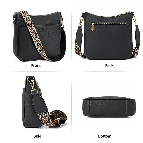 BOSTANTEN Crossbody Bags for Women Trendy Vegan Leather Hobo Purses Shoulder Handbags With Wide Shoulder Strap Black with Brown by BOSTANTEN - Used condition - Image 7