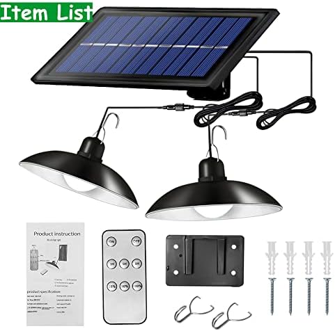 UvBang Solar Shed Light, 30LED Solar Pendant Light, IP65 Waterproof Outdoor Solar Lights, Dimmable Solar Lights Indoor with 9.84FT Cord,Remote, for Garden Courtyard Barn Balcony Corridor Gazebo