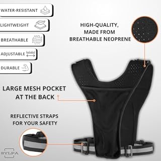 SYLPA® Running Vest Phone Holder, Adjustable Waistband and Shoulders Straps, Waterproof Phone Pouch, Large Back Mesh Pocket, Shoulder Key Pocket, Reflective Running Vest, Men & Women, Unisex