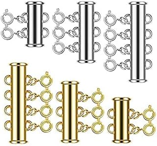 6Pcs 3 Sizes Slide Lock Clasp Slide Tube Lock Necklace Spacer Clasp Layering Necklace Clasp Multi-Strand Necklace Clasps Bracelet Connectors Jewelry Clasps Connectors