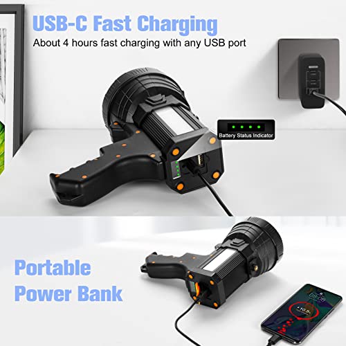 Yierblue Rechargeable Spotlight, Super Bright 160000 Lumen Led Flashlight Handheld Spotlight 10000Mah Long Lasting Large Flashlight Searchlight And Flood Camping Flashlight With Foldable Tripod Black #TOP4