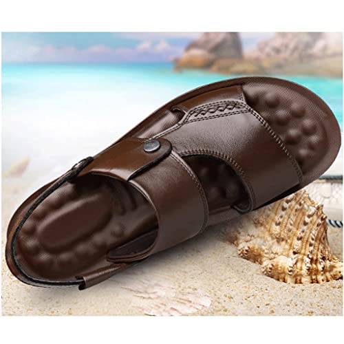 Men's Sandals and Slippers Men's Leather Sandals Adult Thick-Soled Beach Shoes Non-Slip -Toe Sandals(White-Patch Five-Pointed star4,43 Code)4