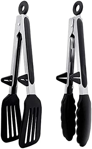 Kitchen Tongs 9 Inch Silicone Tongs Set of 2 Food Safe Silicone Cooking Tongs Non-Slip Locking BBQ Tongs Serving Tongs Salad Tongs with Stainless Steel Handle