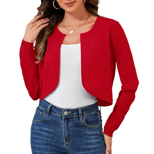 Cropped Cardigan Sweaters for Women Long Sleeve Open Front Bolero Shrugs for Dresses, S-XL