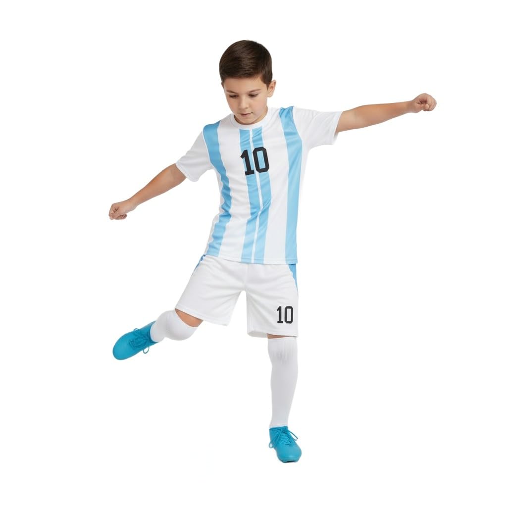 Sports Soccer Football Argen Jersey Messi 10 Home Away Kit Jersey Set T-Shirt with Shorts (Kid's,Boy's & Men) 8001 SG32