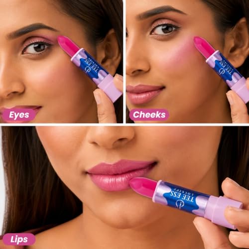 Image of TEE ESS Lollies 3-in-1 Multi Use LipStick | Used as Lipstick ,Highlighter and EyeShadow | With Ph Adaptive Colour| High Shine Finish | Smooth & Silky Texture | Lightweight, Moisturizing with Vitamin E | Non-Sticky for Daily Wear | 4gms (Pink)