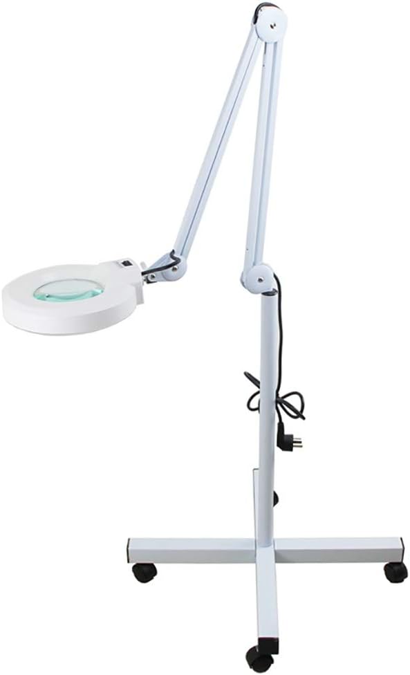 Magnifying Glass with Light and Stand Hands Free, Adjustable Rolling Floor Stand Magnifier with 4 Wheels, White Facial Magnifying Lamp 5X,10x,15x for Reading, Repair, Beauty (Size : 5X)