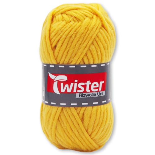 Frida's Wollhaus Twister 50 g Filzwolle Uni Wintergarn Stricken Häkeln Filzen Wolle 10 Farben (2525 | Gelb)
