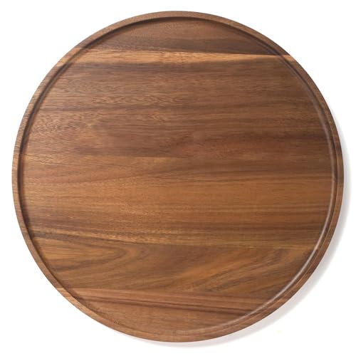 Round Acacia Wood Tray: Decorative Serving Tray for Coffee Table and Home Decor, Wooden Appetiser Charcuterie Board for Kitchen Counter (30 x 30 x 2 cm)