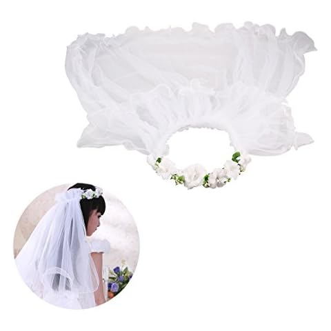 BESTOYARD Velos de Primera Comunión de Las Muchachas Velos de la Flor Corona de la Flor de la Boda de la Guirnalda (Blanca) Cover