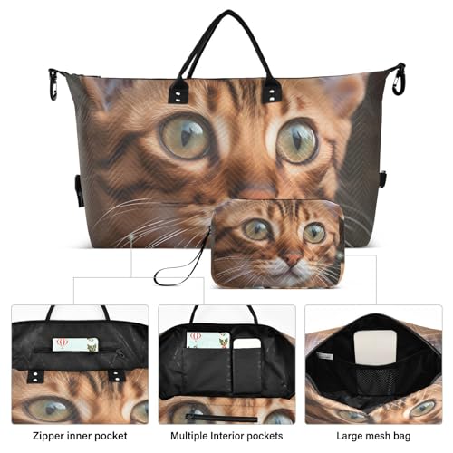 Large Travel Duffel Bag, Beautiful Bengalis Cat Sports Tote Gym Bag, Shoulder Weekender Overnight Bag for Women Men, Carry On Luggage with Toiletry Bags2