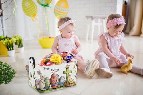 Image of Rectangular Easter Baskets, Eggs Basket for Kids.Bunny Basket with Handles.Boys and Girls,Bunny Eggs Decor,Books,( Easter