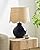 BoutiqueRugs Pojezerje Bohemian Ceramic Table Lamp for Bedroom, Bedside Nightstand - Decorative Boho Tabletop Lamp for Living Room - Rattan Shade - Navy, Dark Blue, Beige