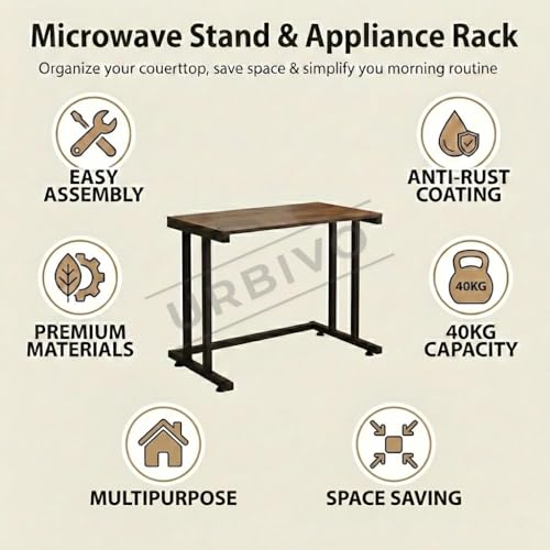 Image of I-Series Microwave Oven Stand for Kitchen Microwave Stand for Kitchen Platform Wooden Top Metal Frame OTG Stand 40 kg Rust-Resistant 58x35.5x41 cm